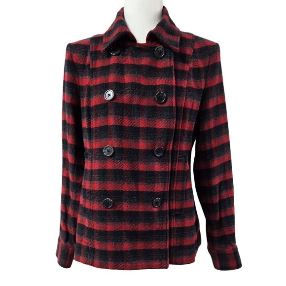 Cabi 3852 Snow Valley Red Black Buffalo Check Plaid Double Breasted Jacket - Picture 1 of 10